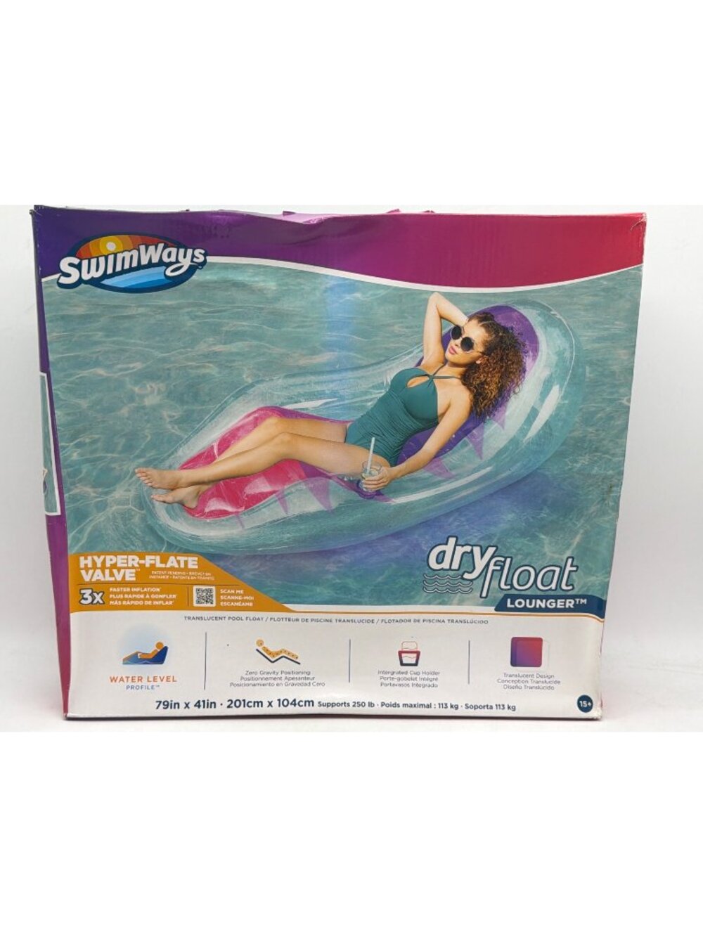 SwimWays Dry Float Lounger Translucent Pool Float With Zero Gravity Positioning